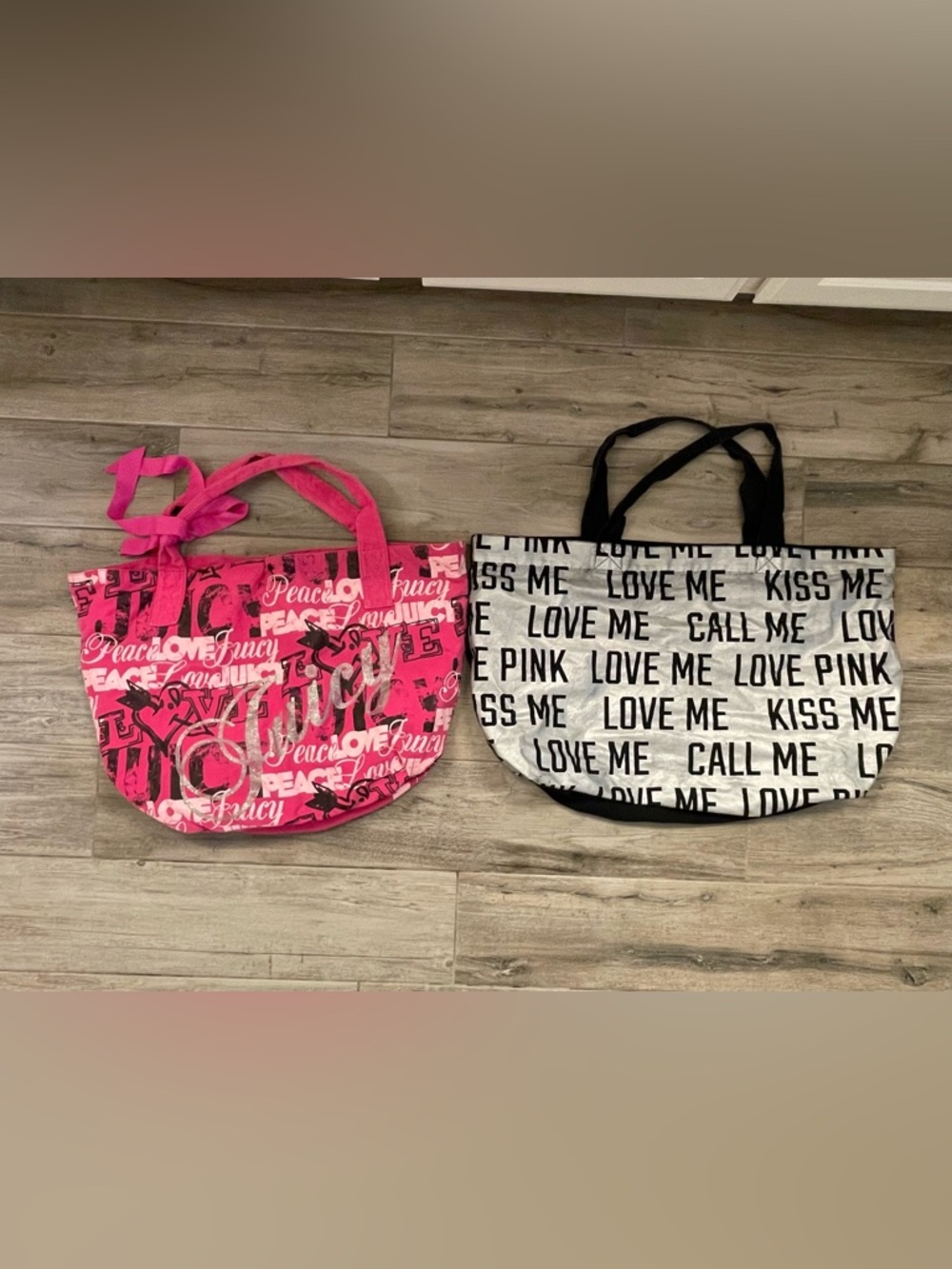 Juicy Couture Hot Pink Canvas & PINK Victoria Secret Black/Silver Tote Bags Lot